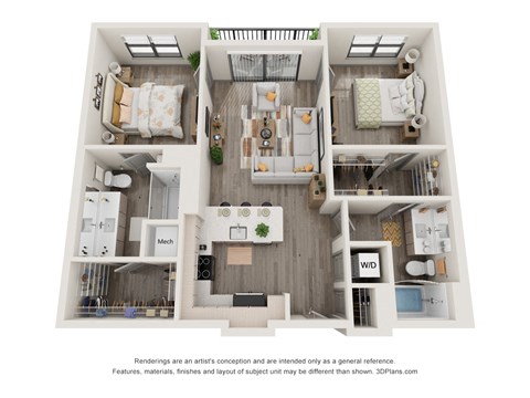 Floor plan for 2 beds, 2 baths, 1060 sqft